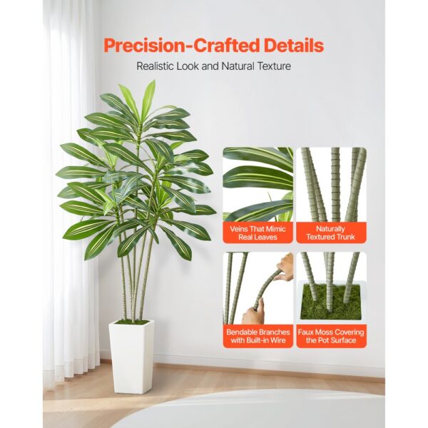 VEVOR Künstlicher Dracaena-Baum, 1,8 m, tropische Pflanzen mit weißem, hohem Pflanzgefäß – Bild 2
