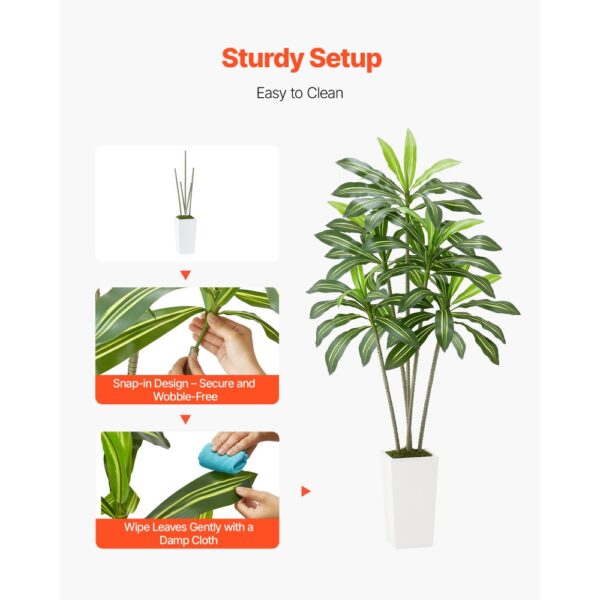 VEVOR Künstlicher Dracaena-Baum, 1,8 m, tropische Pflanzen mit weißem, hohem Pflanzgefäß – Bild 4