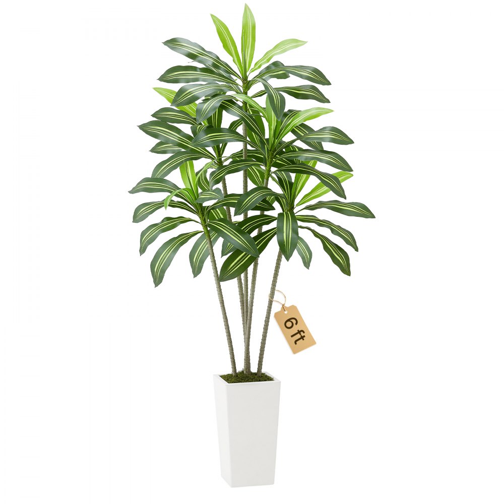 VEVOR Künstlicher Dracaena-Baum, 1,8 m, tropische Pflanzen mit weißem, hohem Pflanzgefäß