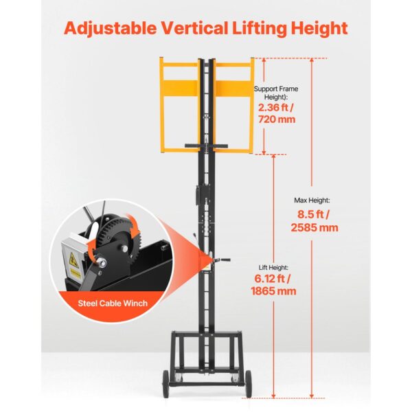 VEVOR Trockenbaulift, Plattenheber mit 68 kg für Wandmontage, einfacher Transport (Gelb) – Bild 3