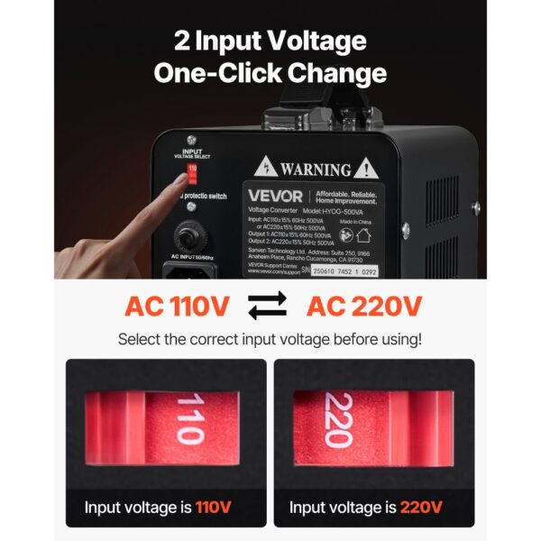 VEVOR Spannungswandler-Transformator, 500VA, Konvertierung von 110 V auf 220 V & von 220 V auf 110 V – Bild 2