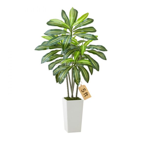 VEVOR Künstlicher Dracaena-Baum, 1,52 m, tropische Pflanzen mit weißem