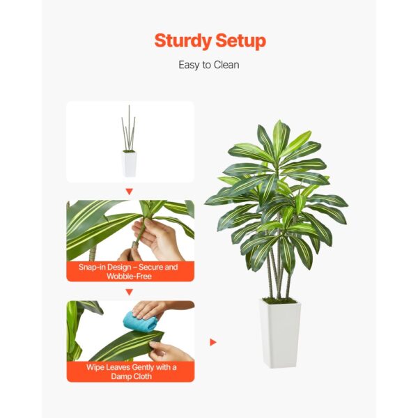 VEVOR Künstlicher Dracaena-Baum, 1,52 m, tropische Pflanzen mit weißem – Bild 4