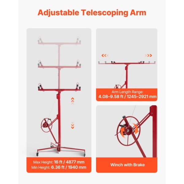 VEVOR Plattenheber bis max. 68 kg, 4877 mm Höhe, Gipskartonheber mit verstellbarem Teleskoparm – Bild 3 VEVOR Plattenheber bis max. 68 kg, 4877 mm Höhe, Gipskartonheber mit verstellbarem Teleskoparm – Bild 3