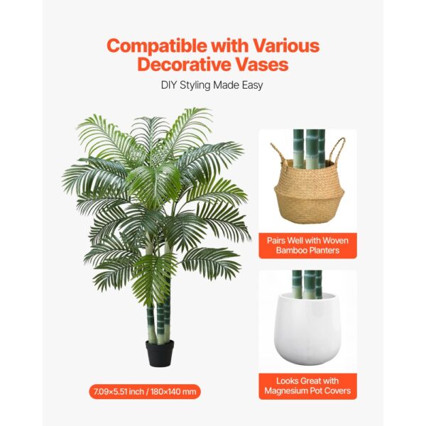 VEVOR Künstliche Areca-Palme, 1,8 m, künstliche tropische Palmenpflanzen mit weißem – Bild 5