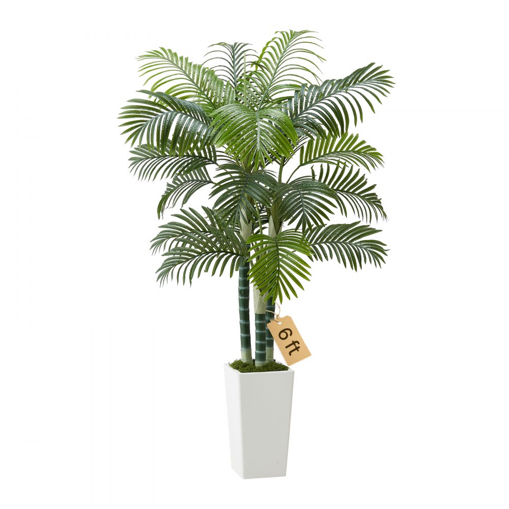 VEVOR Künstliche Areca-Palme, 1,8 m, künstliche tropische Palmenpflanzen mit weißem