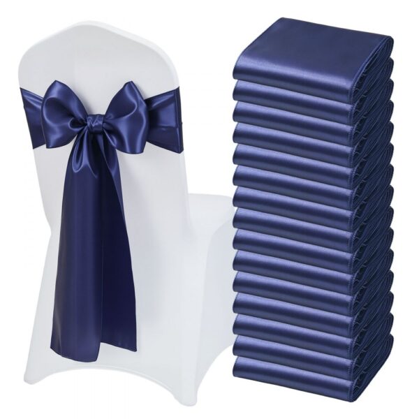 VEVOR Satin-Stuhlschärpen mit Schleifen (275x17 cm) 50 Stk. Stuhlbänder zum Binden, Stuhlschleifen Marineblau