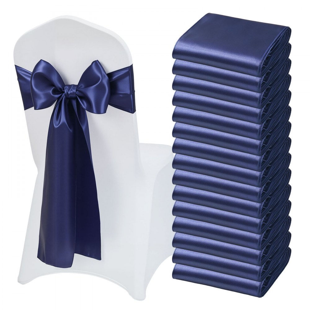 VEVOR Satin-Stuhlschärpen mit Schleifen (275x17 cm) 50 Stk. Stuhlbänder zum Binden, Stuhlschleifen Marineblau