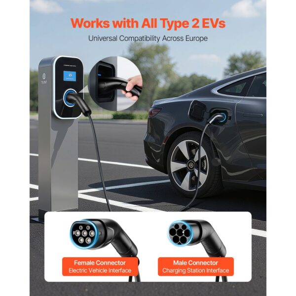 VEVOR EV Ladekabel, 32 A, 10 m, max. 22 kW, kompatibel mit Typ-2-Ladegeräten für Elektrofahrzeuge – Bild 2