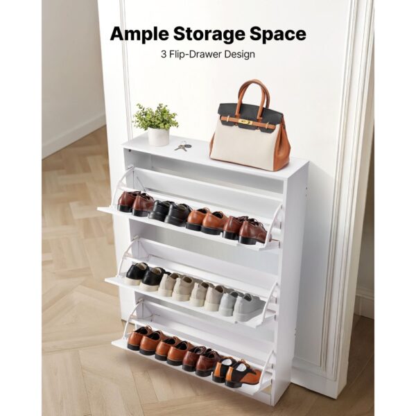 VEVOR Schuhschrank mit 3 Klappen, platzsparender Schuhkipper, modernes Schuhregal 800 x 220 x 1165 mm Weiß – Bild 3