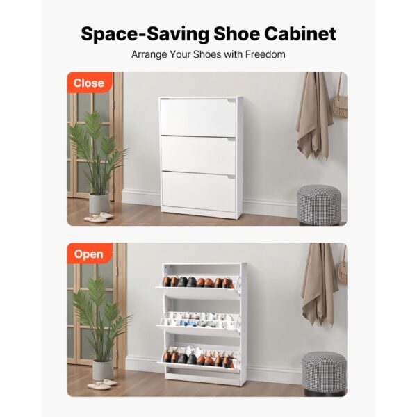 VEVOR Schuhschrank mit 3 Klappen, platzsparender Schuhkipper, modernes Schuhregal 800 x 220 x 1165 mm Weiß – Bild 4