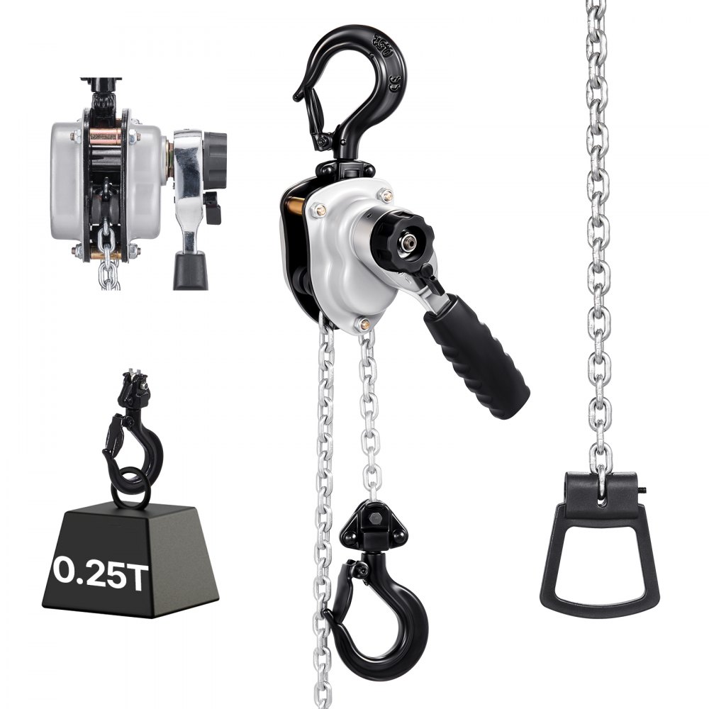 VEVOR Mini Hebelzug, 1/4T Kapazität, 1,5 m Hub, Kettenzug 360° drehbare Haken
