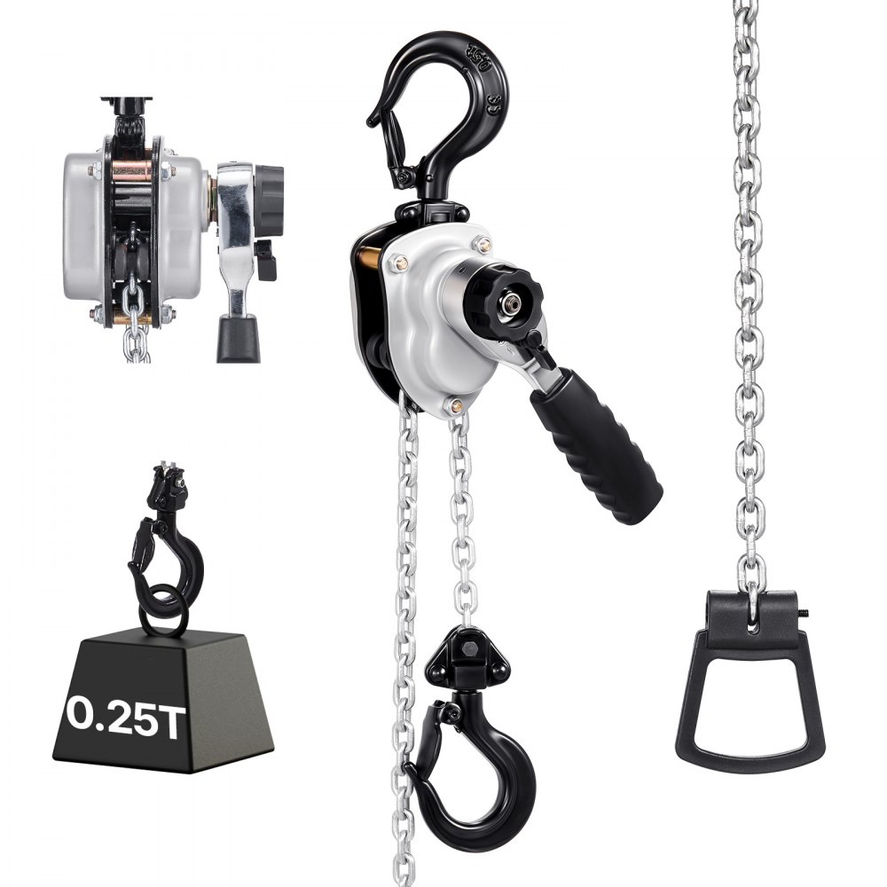 VEVOR Mini Hebelzug, 1/4T Kapazität, 3 m Hub, Kettenzug 360° drehbare Haken