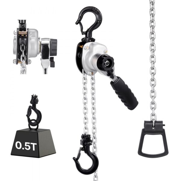 VEVOR Mini Hebelzug, 1/2T Kapazität, 1,5 m Hub, Kettenzug 360° drehbare Haken