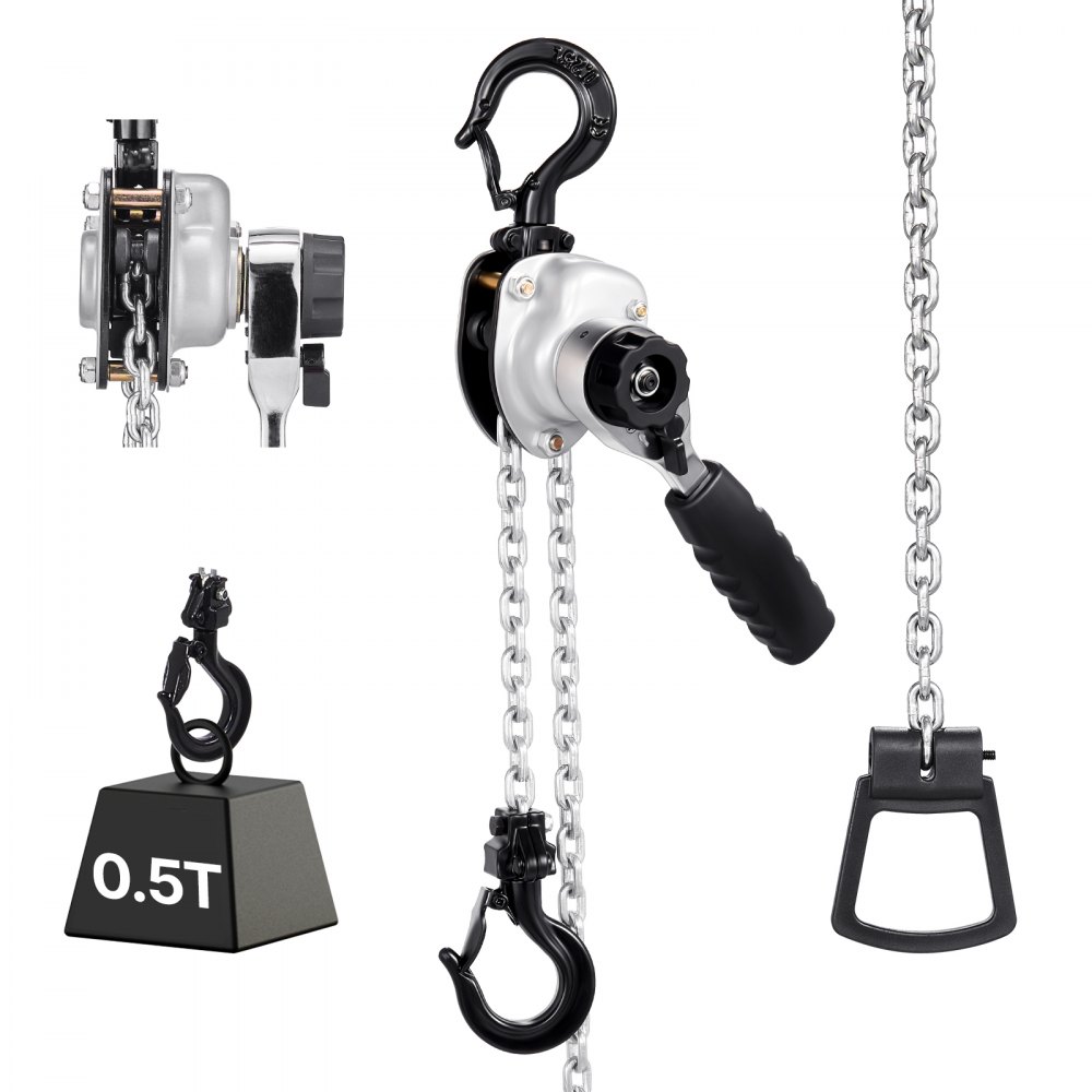 VEVOR Mini Hebelzug, 1/2T Kapazität, 1,5 m Hub, Kettenzug 360° drehbare Haken