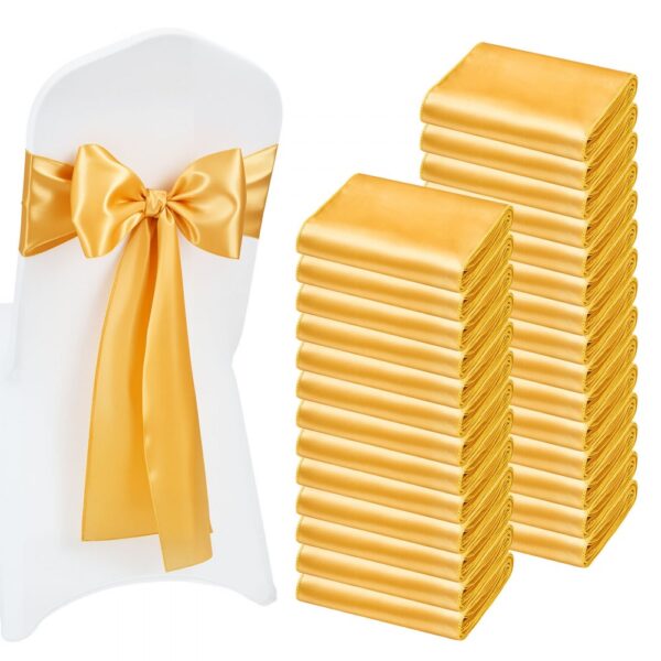VEVOR Satin-Stuhlschärpen mit Schleifen (275x17 cm) 100 Stk. Stuhlbänder zum Binden, Stuhlschleifen Gold