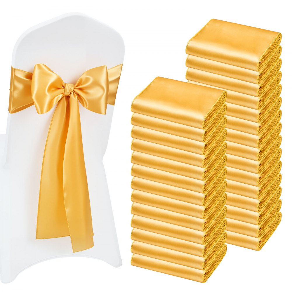 VEVOR Satin-Stuhlschärpen mit Schleifen (275x17 cm) 100 Stk. Stuhlbänder zum Binden, Stuhlschleifen Gold