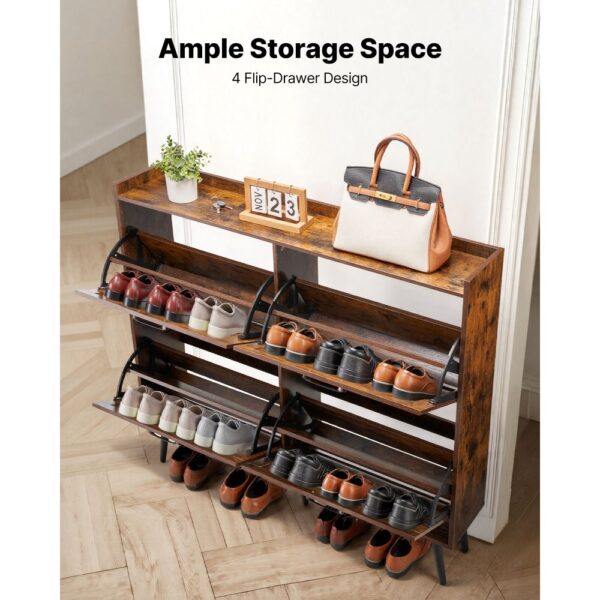 VEVOR Schuhschrank mit 4 Klappen & Kippschutz, Vintage Schuhregal 120 x 24 x 105 cm Braun – Bild 3