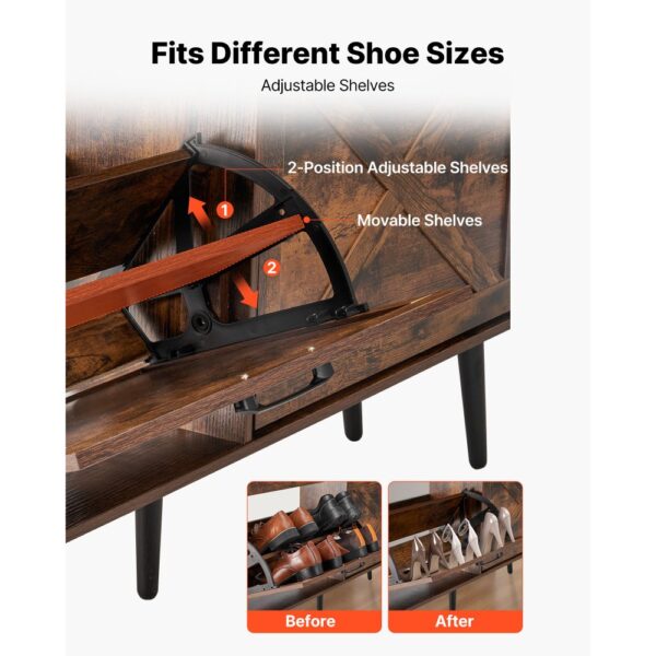 VEVOR Schuhschrank mit 4 Klappen & Kippschutz, Vintage Schuhregal 120 x 24 x 105 cm Braun – Bild 5