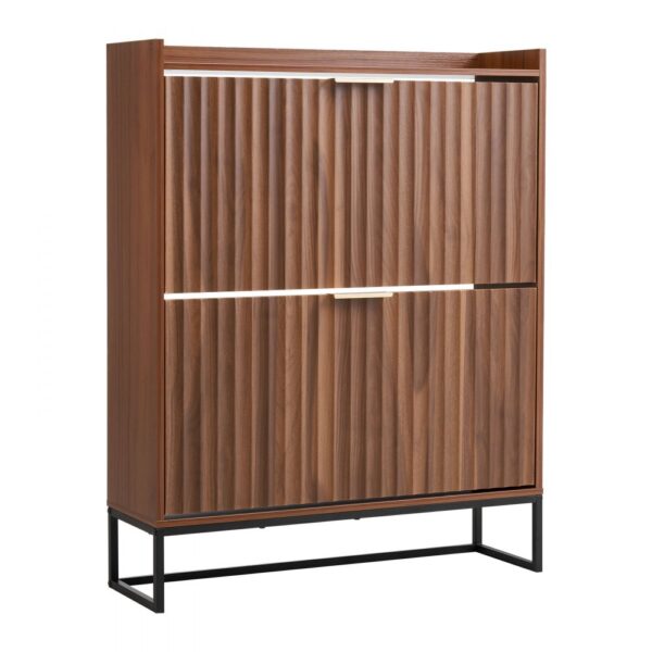 VEVOR Schuhschrank mit 2 Klappen, platzsparender Schuhkipper & Kippschutz, Schuhregal 80 x 24 x 100 cm Braun