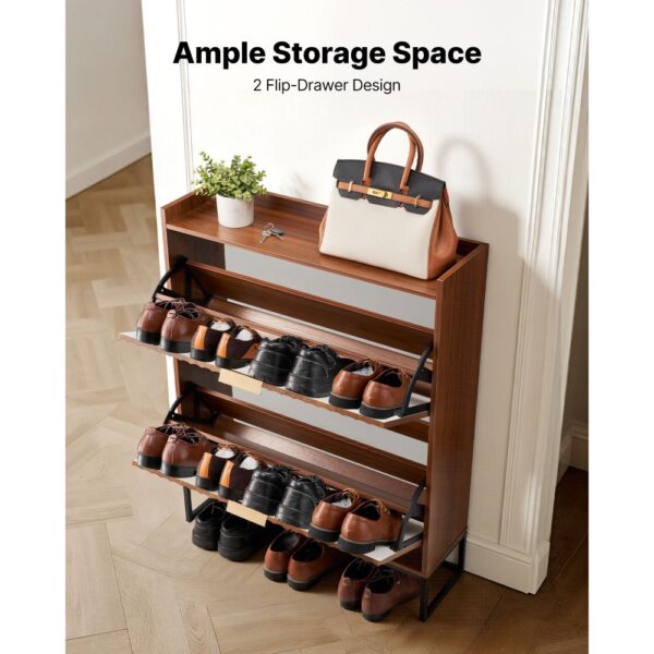 VEVOR Schuhschrank mit 2 Klappen, platzsparender Schuhkipper & Kippschutz, Schuhregal 80 x 24 x 100 cm Braun – Bild 3