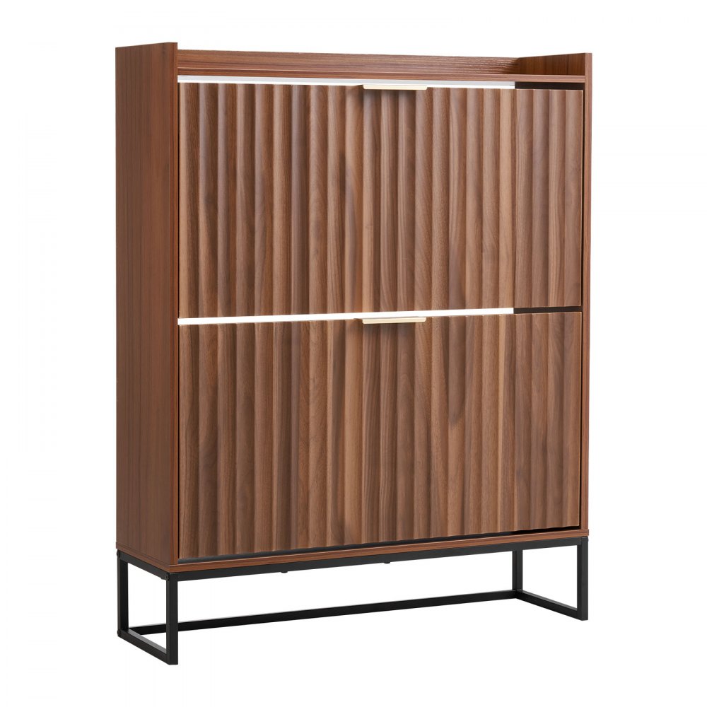 VEVOR Schuhschrank mit 2 Klappen, platzsparender Schuhkipper & Kippschutz, Schuhregal 80 x 24 x 100 cm Braun