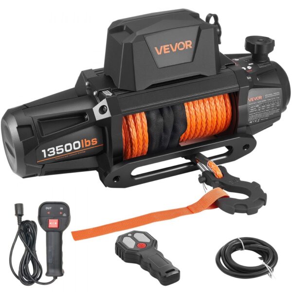 VEVOR Elektrische Seilwinde, 6100 kg, 12 V DC LKW-Winde mit Φ 9,5 mm x 28 m Synthetikseil