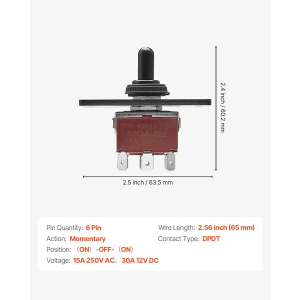 VEVOR Wippschalter, 6-poliger Kippschalter mit Polaritätsumkehr (EIN)-Aus-(EIN) DC 12 V/30 A AC 250 V/15 A – Bild 2