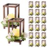 VEVOR 20er-Set Holzlaternen, 20x flammenlosen LED-Kerzen, 20x Champagner-Blumenkränzen für Hochzeitstisch