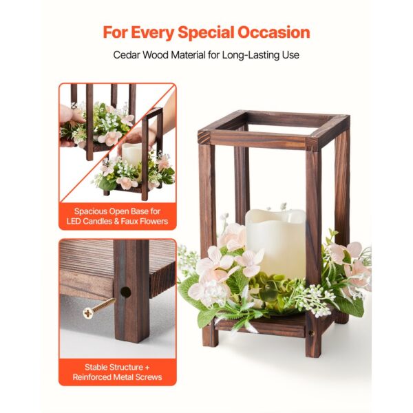 VEVOR 20er-Set Holzlaternen, 20x flammenlosen LED-Kerzen, 20x Champagner-Blumenkränzen für Hochzeitstisch – Bild 3