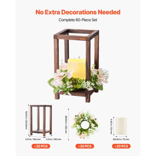 VEVOR 20er-Set Holzlaternen, 20x flammenlosen LED-Kerzen, 20x Champagner-Blumenkränzen für Hochzeitstisch – Bild 4