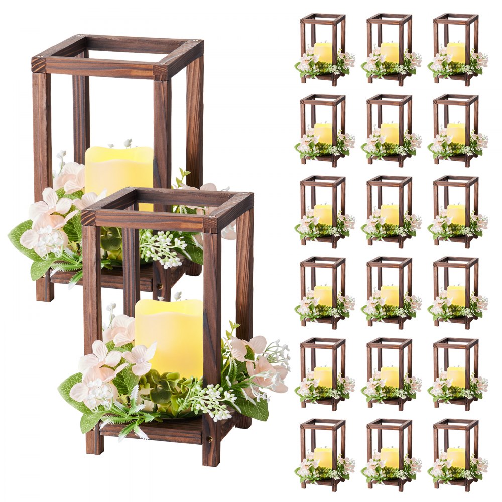 VEVOR 20er-Set Holzlaternen, 20x flammenlosen LED-Kerzen, 20x Champagner-Blumenkränzen für Hochzeitstisch