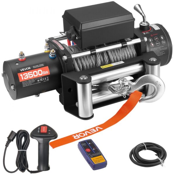 VEVOR Elektrische Seilwinde, 6100 kg, 12 V DC Elektrowinde mit 24 m Seil