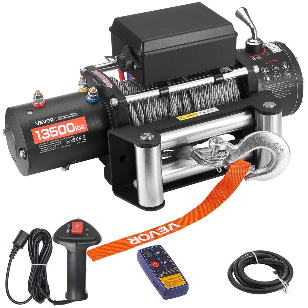VEVOR Elektrische Seilwinde, 6100 kg, 12 V DC Elektrowinde mit 24 m Seil