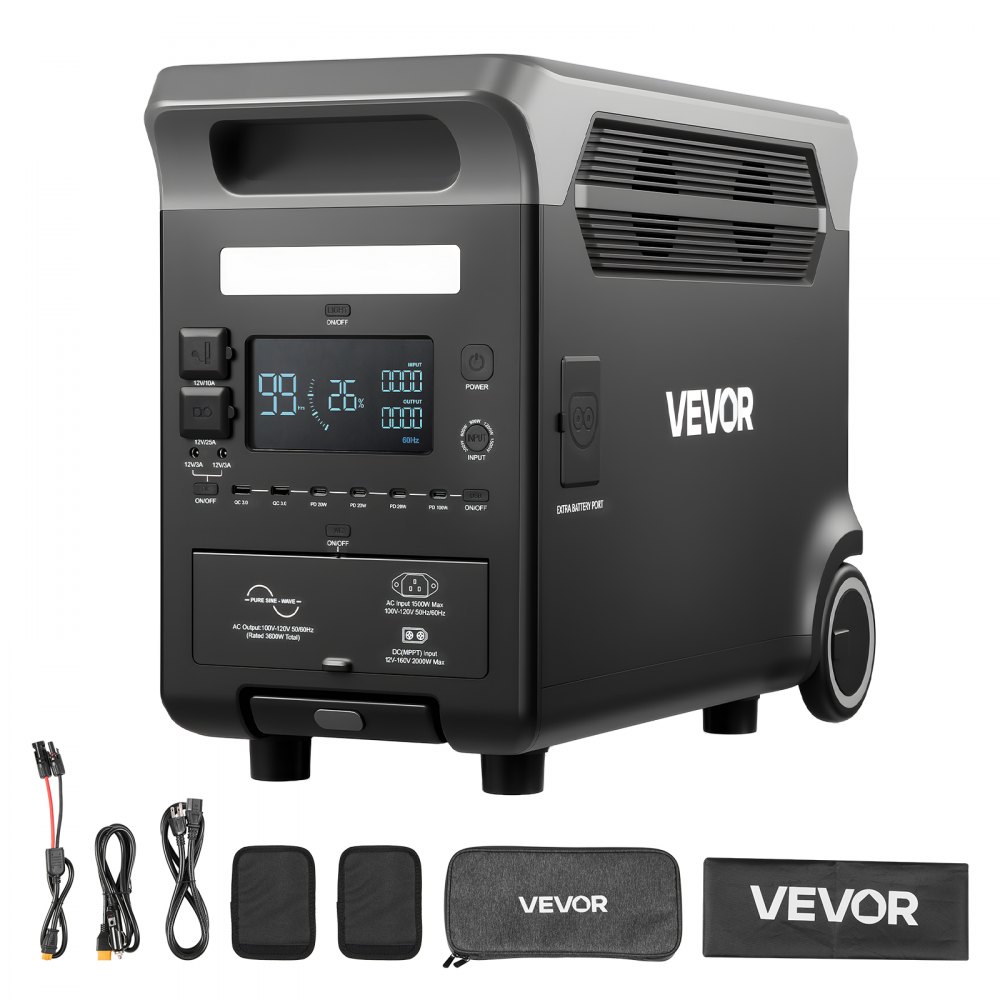 VEVOR tragbare Powerstation 3600 W, 3840 Wh, Solargenerator mit 10 Ausgangsanschlüssen