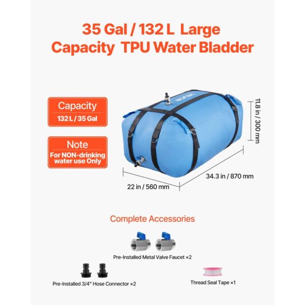 VEVOR Wasserspeicherblase, 132L TPU-Weichwasserbeutel, Wasserspeicherbehälter – Bild 2