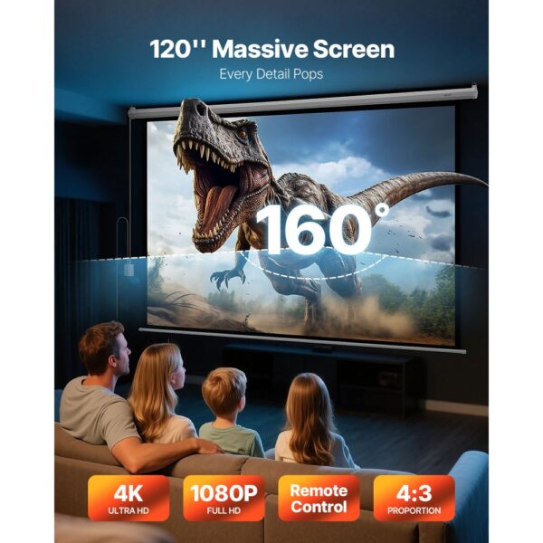 VEVOR Motor Projektionsleinwand Beamer Leinwand, 120 Zoll 4:3 4K 1080 HD, automatische Filmleinwand – Bild 2