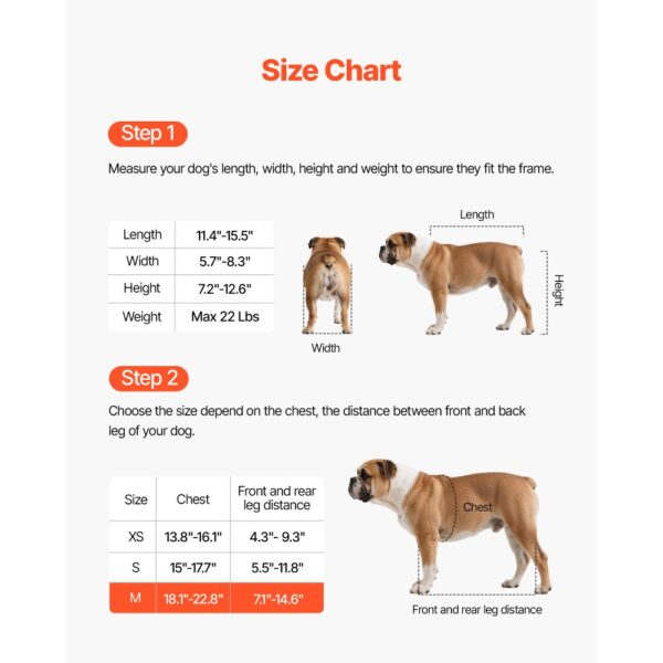 VEVOR Hunderollstuhl für Hinterbeine, verstellbarer Haustierrollstuhl, verletzte Hunde bis 15 kg – Bild 3