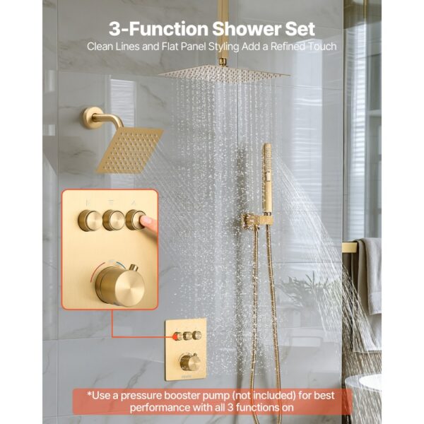 VEVOR Duschsystem-Set mit 12 Zoll Regenduschsystem / 6 Zoll Wandmontagekopf / 2 in 1 Handbrause – Bild 2