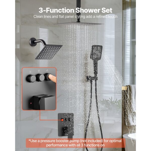 VEVOR Duschsystem-Set mit 12 Zoll Regenduschsystem / 6 Zoll Wandmontagekopf / 4 in 1 Handbrause, Mattschwarz – Bild 2
