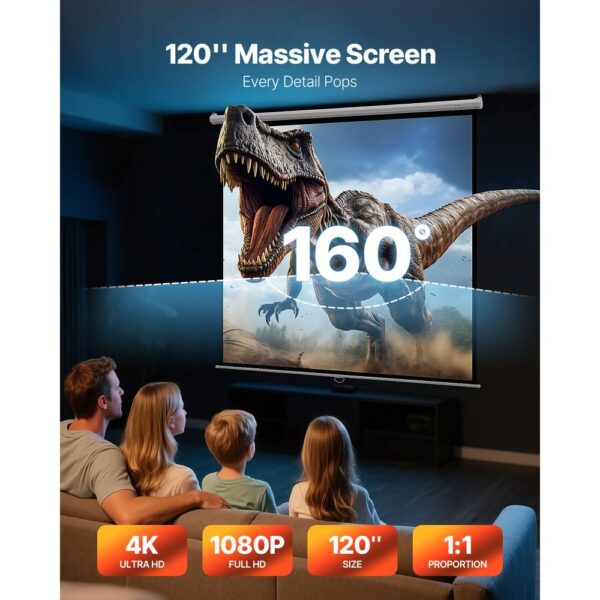 VEVOR manuelle Projektionsleinwand Beamer Leinwand, 120 Zoll 1:1 4K 1080 HD, einziehbare Projektionsleinwand – Bild 2