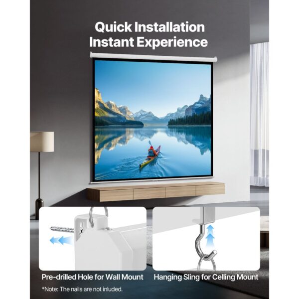 VEVOR manuelle Projektionsleinwand Beamer Leinwand, 120 Zoll 1:1 4K 1080 HD, einziehbare Projektionsleinwand – Bild 5