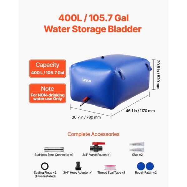 VEVOR Wasserspeicherblase, 400 L Wasserbeutel, faltbarer Behälter für weiches Wasser – Bild 2