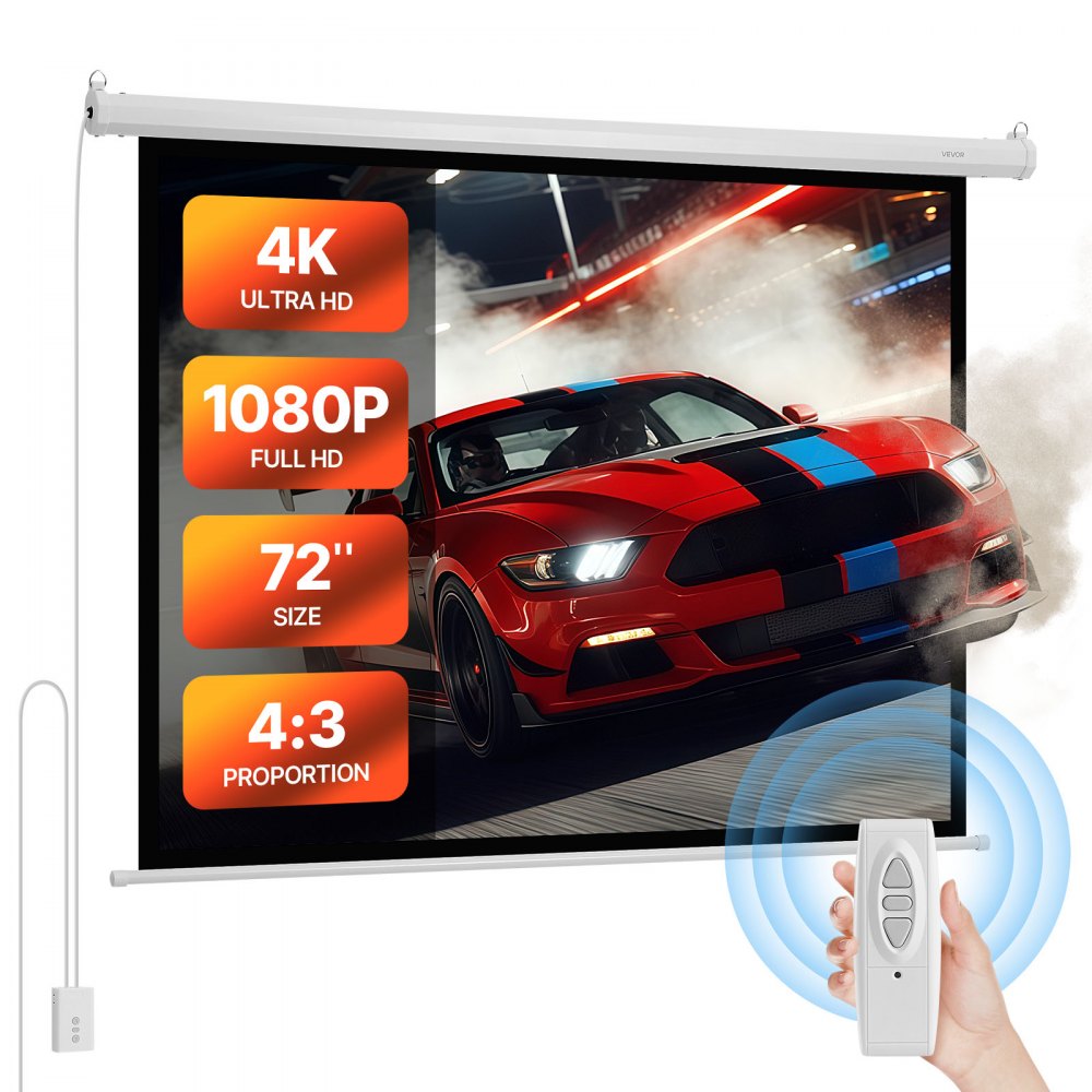 VEVOR Motorisierte Projektionsleinwand, 1829 mm 4:3 1080 HD Elektrische Projektionsleinwand