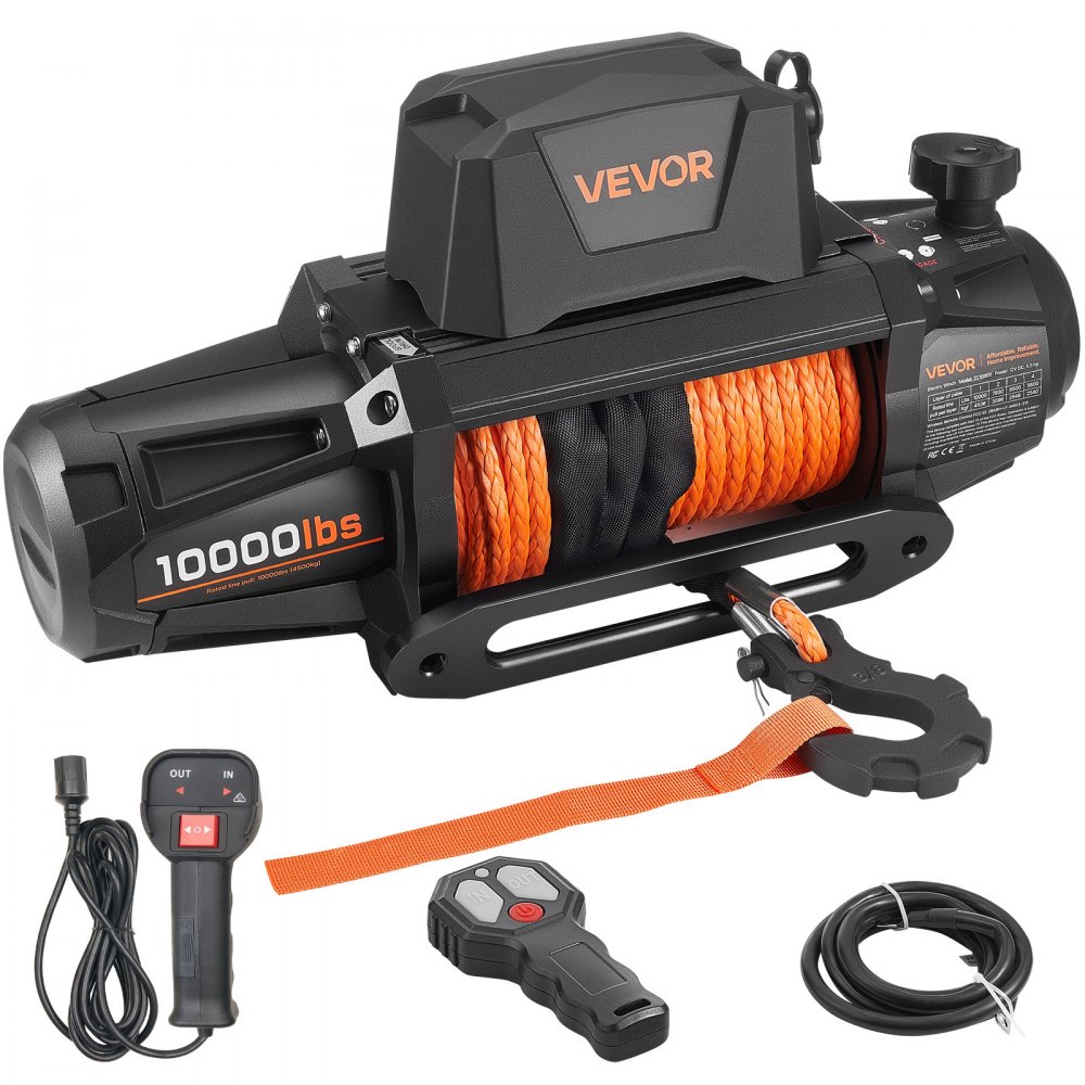 VEVOR Elektrische Seilwinde, 4500 kg, 12 V DC LKW-Winde mit Φ8,9mm x 27,4m Synthetikseil