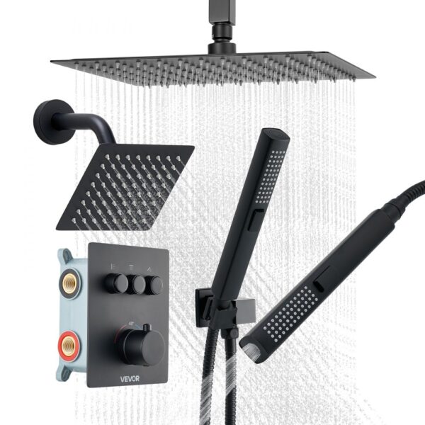 VEVOR Duschsystem-Set mit 12 Zoll Regenduschsystem / 6 Zoll Wandmontagekopf / 2 in 1 Handbrause