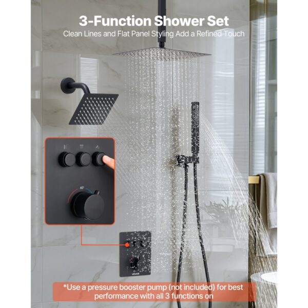 VEVOR Duschsystem-Set mit 12 Zoll Regenduschsystem / 6 Zoll Wandmontagekopf / 2 in 1 Handbrause – Bild 2