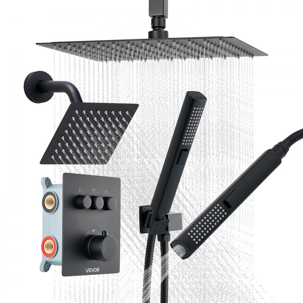 VEVOR Duschsystem-Set mit 12 Zoll Regenduschsystem / 6 Zoll Wandmontagekopf / 2 in 1 Handbrause