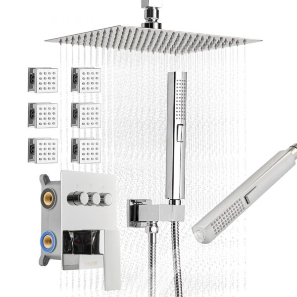 VEVOR Duschsystem-Set mit 10 Zoll Regenduschsystem / 6 Körperbrausen / 2 in 1 Handbrause, Chrom Badezimmer VEVOR Duschsystem-Set mit 10 Zoll Regenduschsystem / 6 Körperbrausen / 2 in 1 Handbrause, Chrom Badezimmer