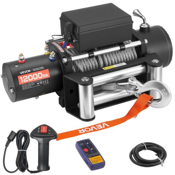 VEVOR Elektrische Seilwinde, 5400 kg, 12 V DC Elektrowinde mit 24 m Stahlseil